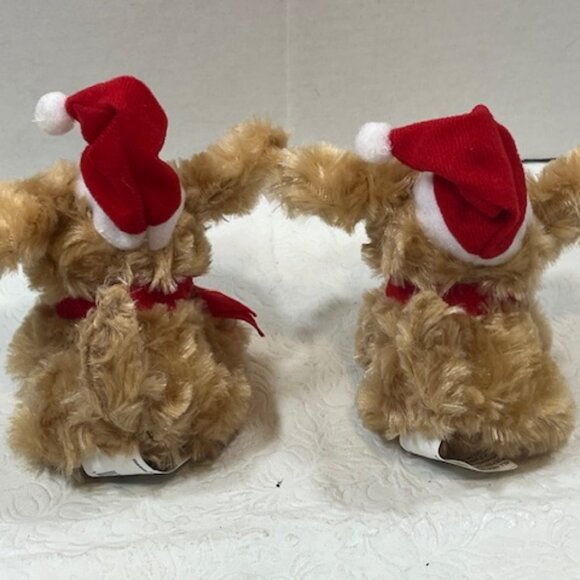 TWO Christmas Stuffed Golden Labradoodles w/Santa Hat & Scarf Toy Plush - Picture 4 of 12